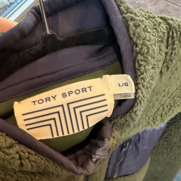 Tory Burch Tory Sport Green Sherpa Jacket with Blue Pocket Large - Picture 3 of 3
